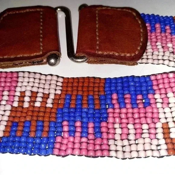 Fossil Beaded Stretch Beltwith Genuine Leather Size Medium - Picture 2 of 5